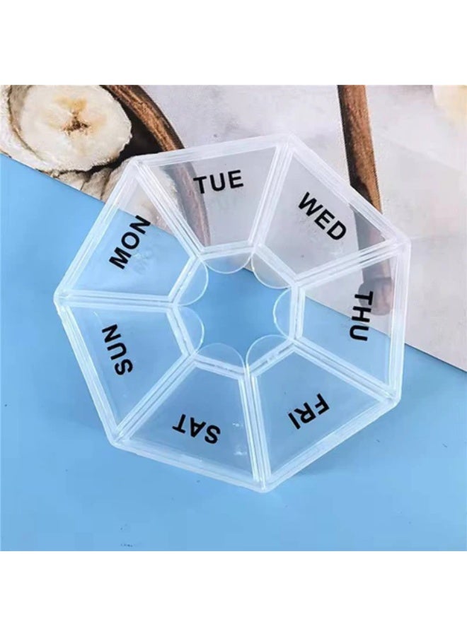 Portable Pocket Pill and Vitamin Organizer, 7 Compartment Pill Case - Compact Modern Design for Travel and Work - Multi-Colored Hexagonal Shape - Image 4